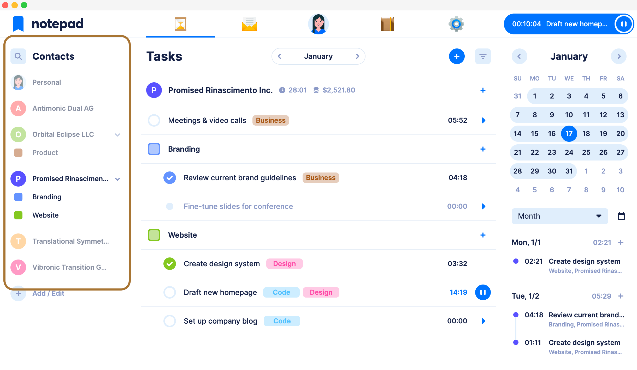 Toggle contacts for a clutter-free workspace