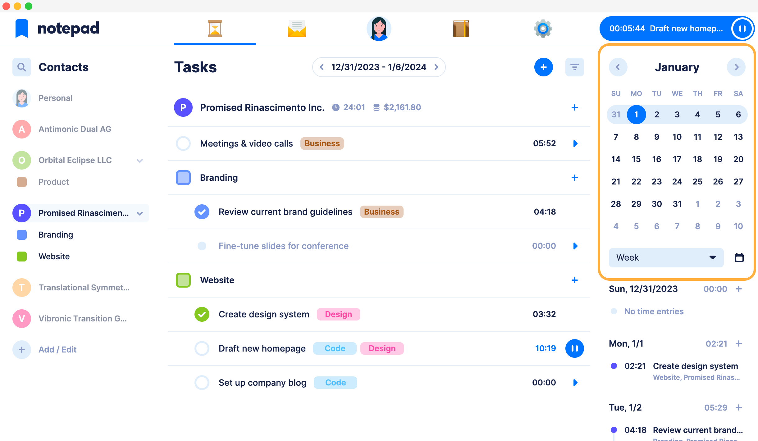 Easily browse tasks through time