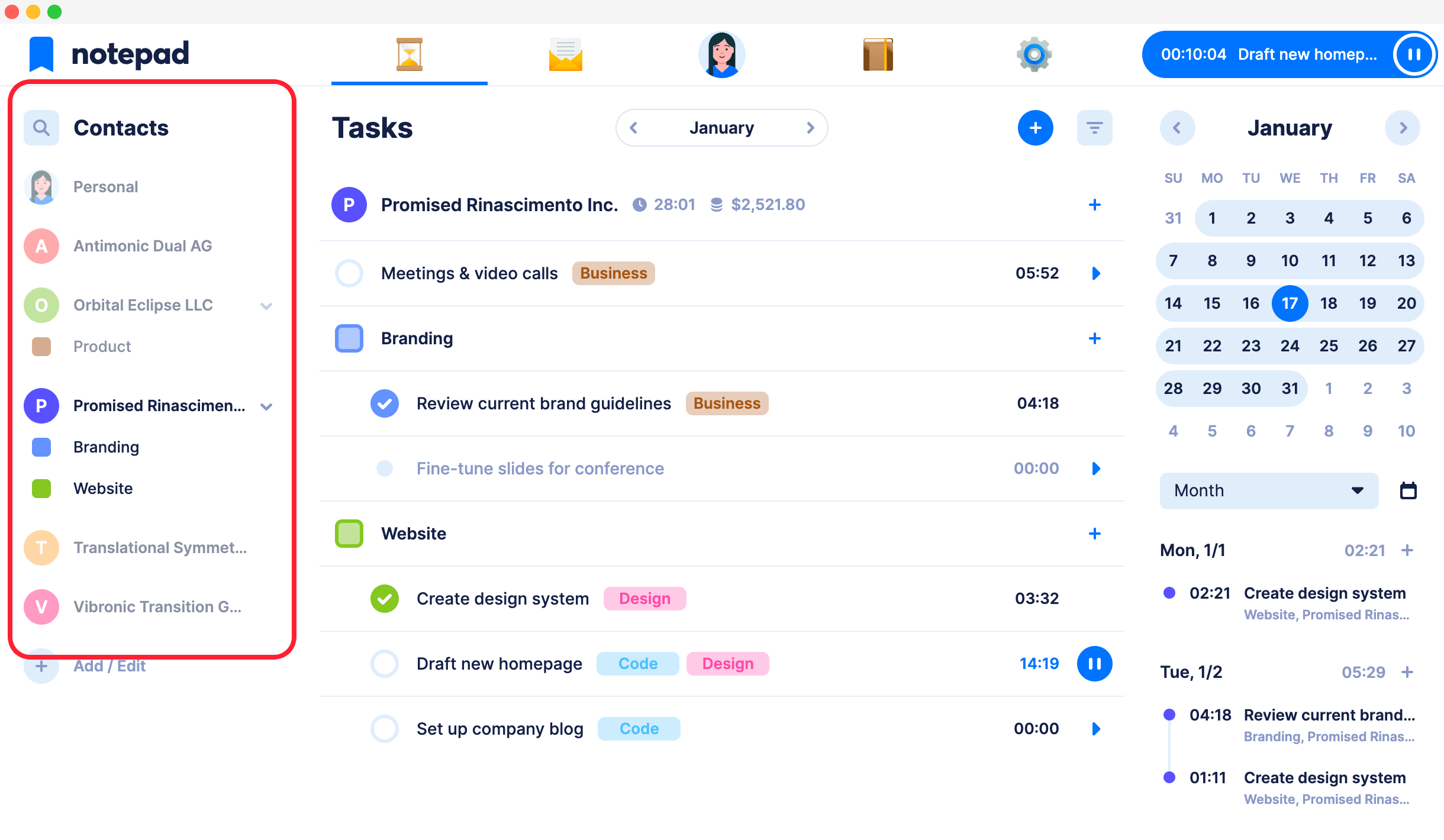 Toggle contacts for a clutter-free workspace